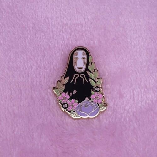 No face with flowers enamel pin cute Japanese anime jewelry