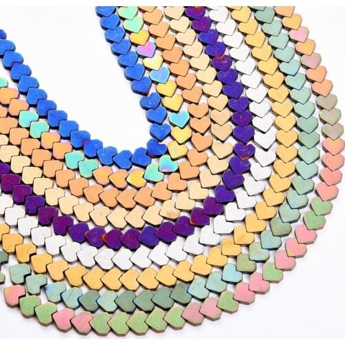 6mm Wholesale heart Coated Multicolor Hematite Loose Beads for Jewelry Making Natural Stone Bead Diy Necklace Bracelet Jewellery