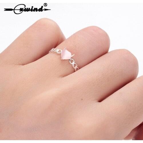 Cxwind Fashion Pink Heart Rings For Women Lovely Hollow Heart Cubic Zirconia Ring Romantic Bridal Wedding Finger Bijoux