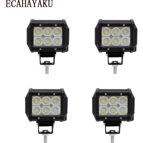 ECAHAYAKU 2pcs 4 Inch LED 18W Work Light Bar 24v 12V IP67 SPOT FLOOD for 4x4 4WD OFF ROAD ATV TRUCK BOAT UTV fog driving light