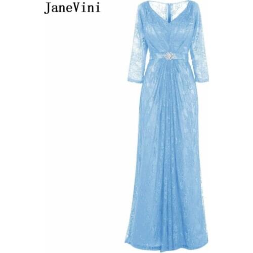 JaneVini Elegant Beaded Lace Blue Mother Of The Bride Dresses V Neck A Line Plus Size Women Formal Wedding Party Evening Gowns