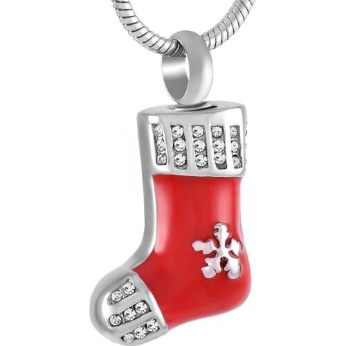 IJD9235 Exquisite Red Christmas stockings Stainless Steel Cremation Pendant Hold Ashes Memorial Urn Keepsake Jewelry For Kids