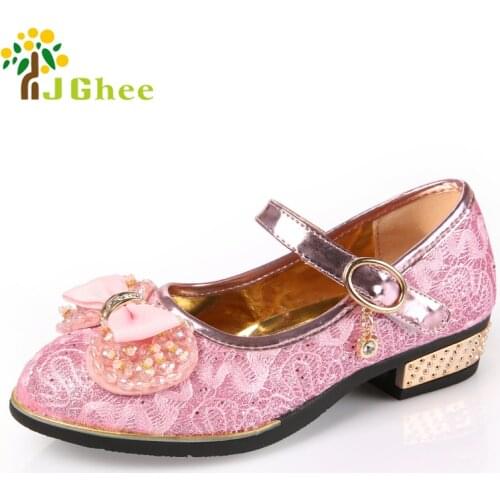J Ghee 2020 Fashion New Kids Shoes Girls Single Shoes Bright Shiny Rhinestone With Beading Childrens Shoes With Bow-knot Bow