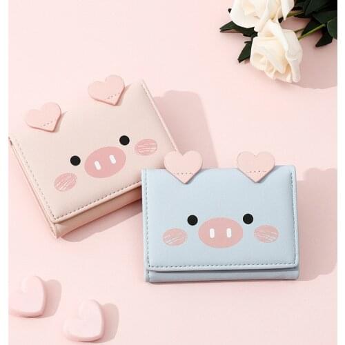 Korean Cute Pig Women PU Leather Standard Short Wallet Girls Coin Purse Key Wallet For Female Daily Clutch Purse