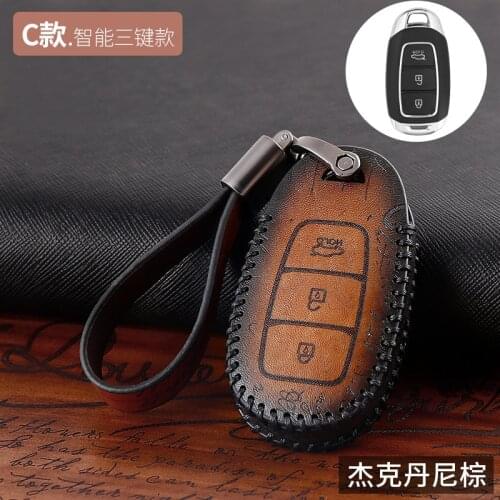 Retro style leather Car Key Case Cover For Hyundai i30 Ix35 KONA Encino Solaris Azera Grandeur Ig Accent Santa Fe 2018 2019