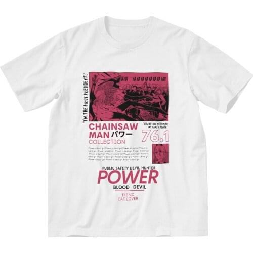 Chainsaw Man Warrior Denji Power Tshirts Men Novelty Tee Tops 100% Cotton T Shirt Short Sleeve Anime Manga Devil T-shirts Gift