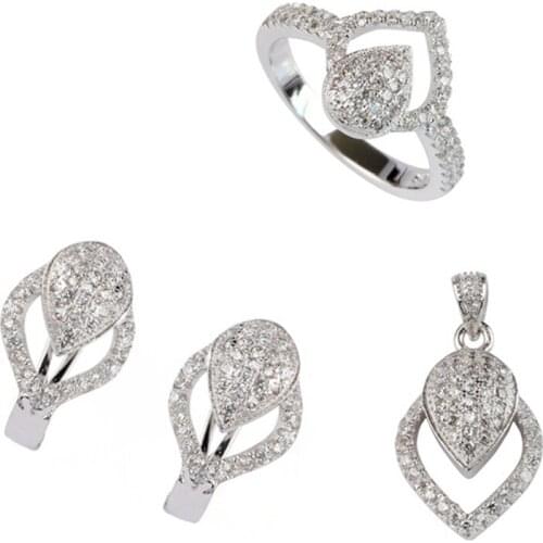 SHUNXUNZE luxury wedding jewelry sets for women accessories (ring/earring/pendant) White Cubic Zirconia Rhodium Plated R3234set