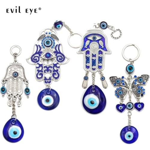 EVIL EYE Alloy Fatima Hand Owl Butterfly Glass Blue Turkish Evil Eye Pendant Wall Hanging Decoration for Home Living Room Car