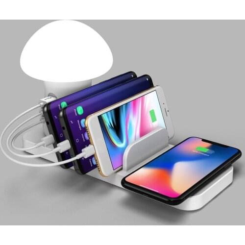 New wireless charging dock for samsung huawei oppo multi usb charge staion with led light qc3.0 fast charge holder eu us uk plug