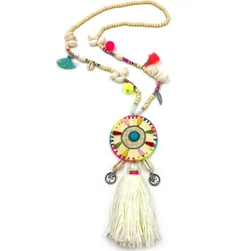 New Bohemia Boho seashell beads Necklaces coton tassel pendants long cowrie shell beaded necklace statement Necklaces