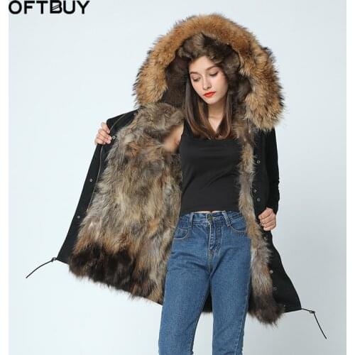 OFTBUY 2020 long winter jacket women outwear thick parkas raccoon natural real fur collar coat hooded real warm fox fur liner