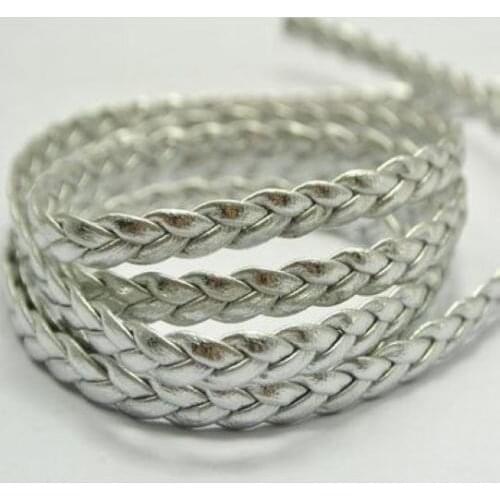 50m silver Leather Braid Rope Hemp Jewelry Cord For Necklace Bracelet 5mm Making