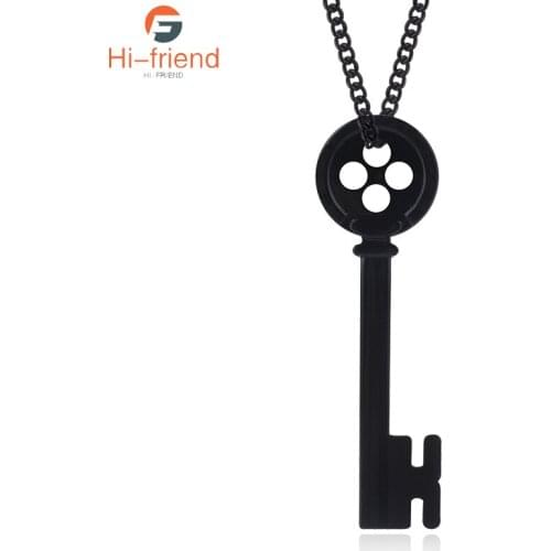 Hot Movie Coraline Necklace Black Silk Buttons Pendant Gunfight Lettering Dog Tag Metal Necklace for Women Men Casual Gift