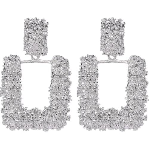 Ethnic Style Embossed Geometric Big Square Retro White Rose Gold Abrazine Alloy Dangle Earrings Drop Earrings For Women Jewelry
