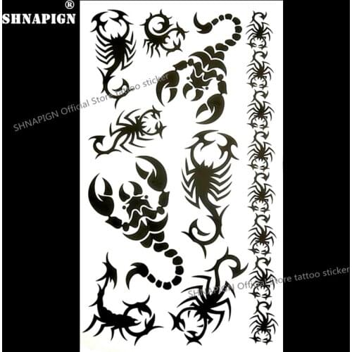 SHNAPIGN Black Scorpion Totem Temporary Tattoo Body Art Flash Tattoo Stickers 17*10cm Waterproof Fake Car Styling Wall Sticker
