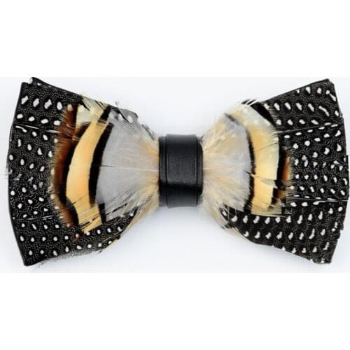 Unique Original Dot Feather Bow Tie Natural Hand Made Bowtie With Gift Box For Men Business Party Wedding