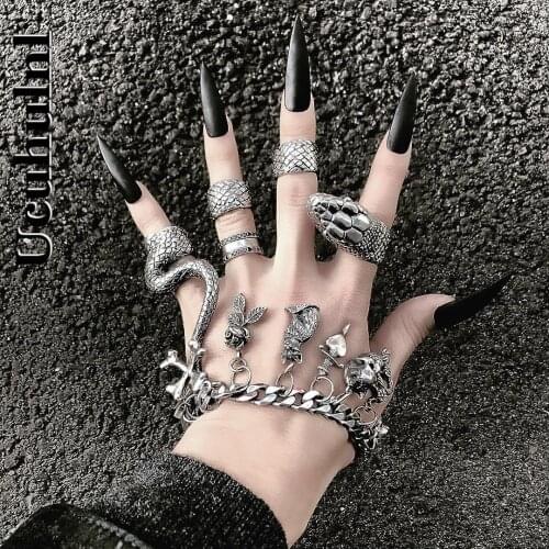 Gothic Steampunk Snake Midi Ring Set Vintage Women Punk Metal Knuckle Joint Rings for Women Boho Party Jewelry Anillos 4Pcs/Set