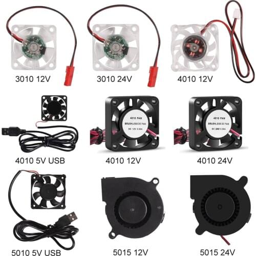 3D Printer Parts 3010 4010 5015 Cooling Fan 12V 24V 5V Blower Fan Turbo Brushless Fan For V5 V6 Hotend Bowden Extruder J-head