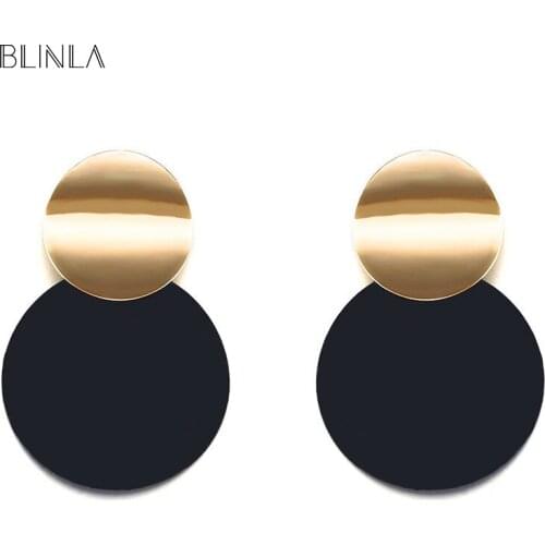 BLINLA Vintage Black Round Drop Earrings for Women 2019 Fashion Jewelry Korean Metal Geometry Hanging Dangle Earring Statement