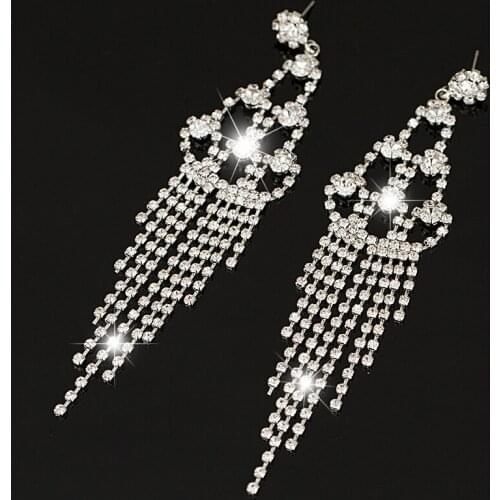YFJEWE New Fashion Full Rhinestone Crystal Long Tassel Dangle Earrings Silver Plated For Women Wedding Jewelry #E281