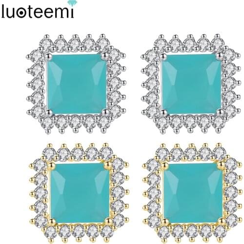 LUOTEEMI New Fashion Square Stud Earring for Women AAA Cubic Zirconia Blue Pendientes Wholesale Dropshipping Items Friends Gifts