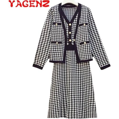 YAGENZ Plus size Two Piece Set Women Spring Autumn Clothes For Women 2 Piece Set Long sleeve Short Top Mini Dress Ropa Mujer 828