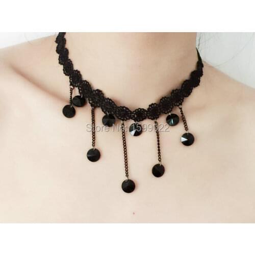 Bohemian Royal Gothic Lolita Lace Tattoo Choker Acrylic Gem Bead Tassel Necklace Diy Designs Women Jewellery Accessories Black