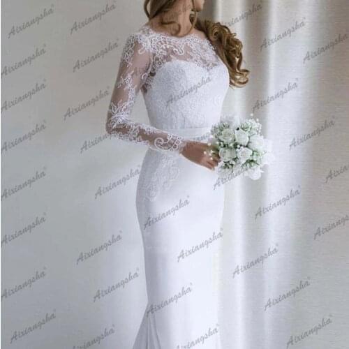 Romantic Wedding Dresses Mermaid Appliques See Through Lace Backless Full Sleeve Boho Vestidos De Novia Bride Gown