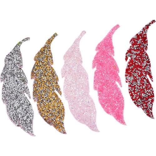 10pcs Bling Leaf design hotfix rhinestones embroidery applique iron on clothes patches stickers sewing crystal motif decor