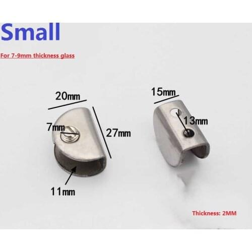 10PCS/LOT Arch Design Small Stainless Steel 7-9MM Glass Shelf Brackets Clamps Clips Support With Screws 4sizes