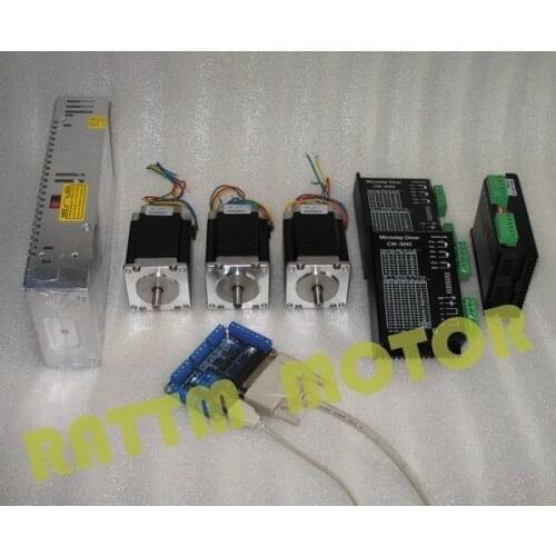 3 Axis Nema23 308Oz-in Stepper Motor 3A 4 Leads & CW5045 Driver 4.5A 80V/DC & 5 Axis Controller card & 400W Power supply CNC Kit