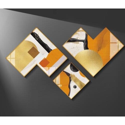3 Pcs/Set Luxury Golden Decoration Painting Irregular DIY Triptych Hotel Restaurant Background Wall Layout Metal Piture Frame