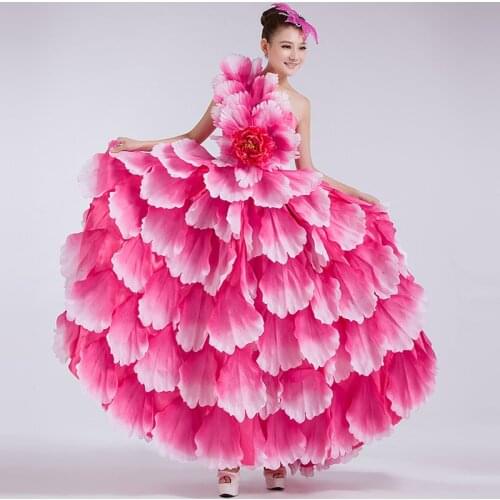 360 Spain Opening Flamenco Dance Big Dresses Long Section Modern Dance Clothes Costumes Performing Arts Stage Clothing Flowers