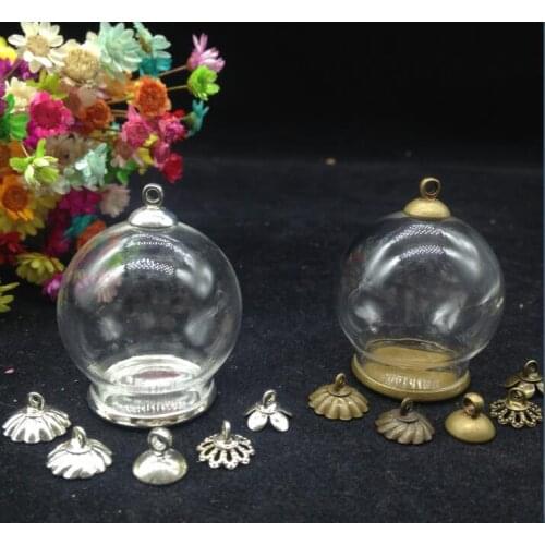 5sets/lot 30*20mm glass globe with antique bronze/silver findings set glass bubble glass vial pendant fashion necklace jewelry