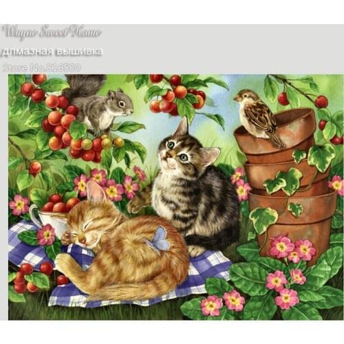 5D Diamond Mosaic Handmade Cat Cross Stitch Crystal Square Diamond Painting Sets Unfinished Decorative Full Diamond Embroidery