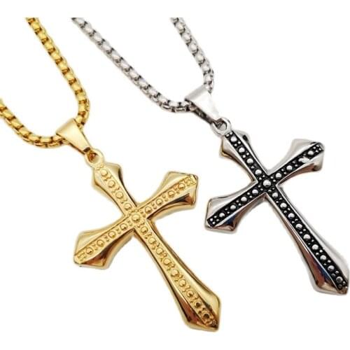 316L Stainless steel Christian cross pendant necklace Religious vintage dotted cross necklace jewelry men
