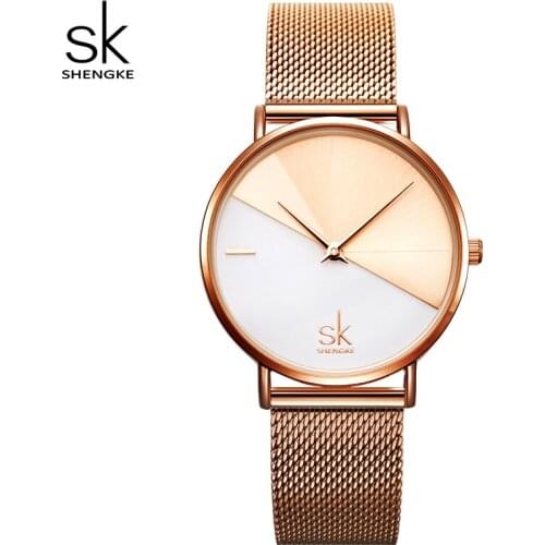 Womens Watches 2019 New Fashion Shengke Luxury Rose Gold Watch Women Waterproof Steel Mesh Bracelet Watches Relogio Feminino