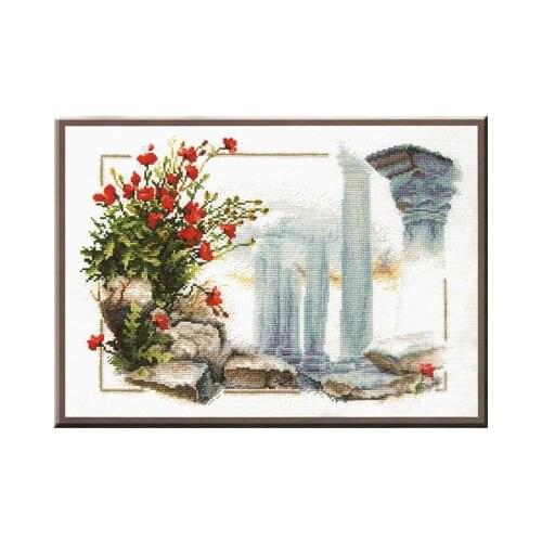 Stone pillars and flowers sewing kit Top Quality Embroidery Needlework 14CT Unprinted Cross Stitch Kits DIY Handmade Home Decor