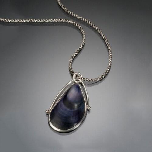 2-piece Bohemian simple mussel Blue Shell Earrings European and American retro Shell Pendant Necklace Set