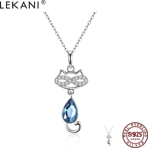 LEKANI 925 Sterling Silver Pendant Necklaces For Women Cute Cat With Cubic Zirconia Girl Necklace Wedding Fine Jewelry Hot Sale