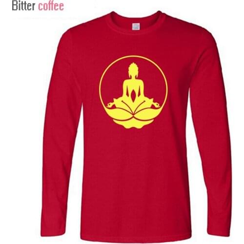 BITTER COFFEE Mens Clothing Tops &Tees Free Shipping Buddha Printed New Fashion Brand Men Solid Color Long Sleeve T Shirt