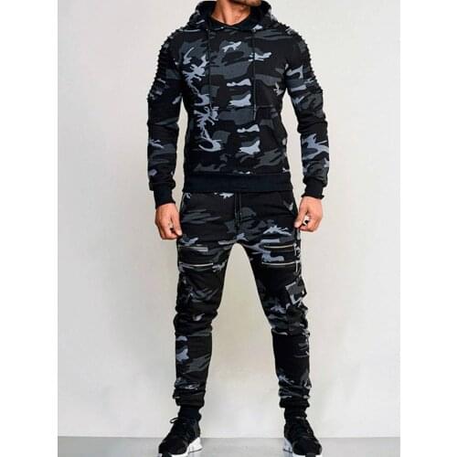 Men Camouflage Outdoor Sports And Leisure Mens Suit Set Sport Hoodies Long Pants Tracksuit Mens Clothing 2 Sets Piece