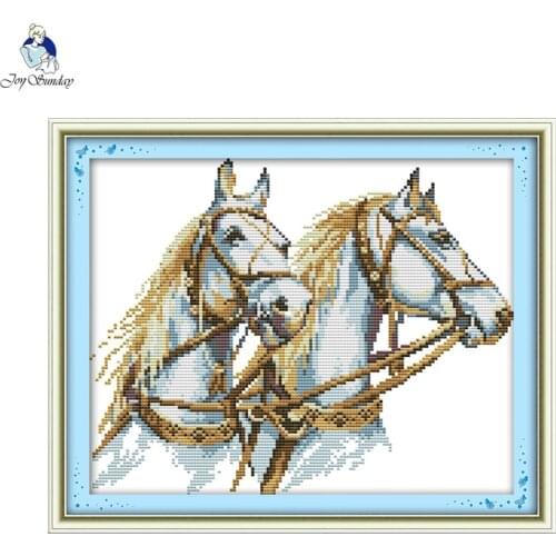 Joy sunday embroidery cross stitch kits two horses counted printed canvas 14ct 11ct diy handmade needlework