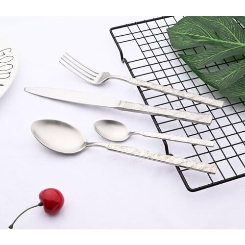 Silver Matte 2/4/6/8 Set Tableware 18/10 Stainless Steel Cutlery Set Kitchen Dinner Silverware Fork Spoon Knife Dinnerware Set
