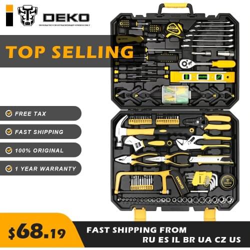 DEKO TZ168 Socket Wrench Tool Set Auto Repair Mixed Tool Combination Package Hand Tool Kit with Plastic Toolbox Home DIY