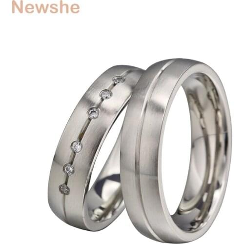 Newshe Classic Stainless Steel His And Hers Promise Ring AAA Cubic Zircon Lovers' Wedding Bands Valentines Gift For Couples