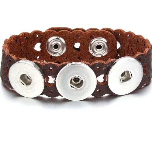 New 18mm Snap Button Jewelry Leather Snap Bracelet Hollow out Heart Punk Leather Bracelet Bangle DIY Snaps Jewelry Making