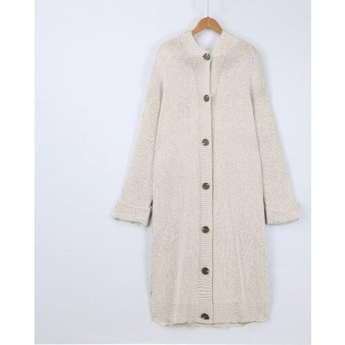 Oversized Women Knitted Button Cardigans Sweater Autumn Casual Clothes Solid Long Sleeve Loose Long Hooded Cardigan Coat A40