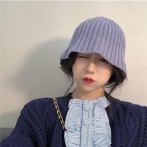 New Winter Knitting Bucket Hat for Women Girl Fashion Solid Panama Fishing Caps Autumn Outdoor Fisherman Hats Bonnet Femme Gift