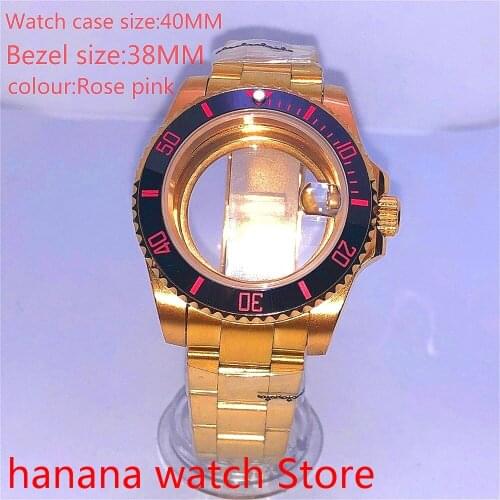 Suitable for NH35 36 Mingzhu2813 Miyata self-winding 40mm transparent back gold box series, with rotating Rose pink bezel